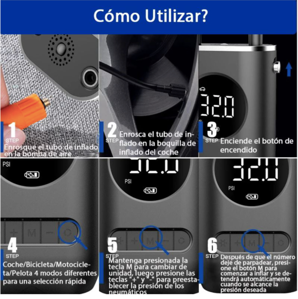 Compresor inflador llantas - 4 usos